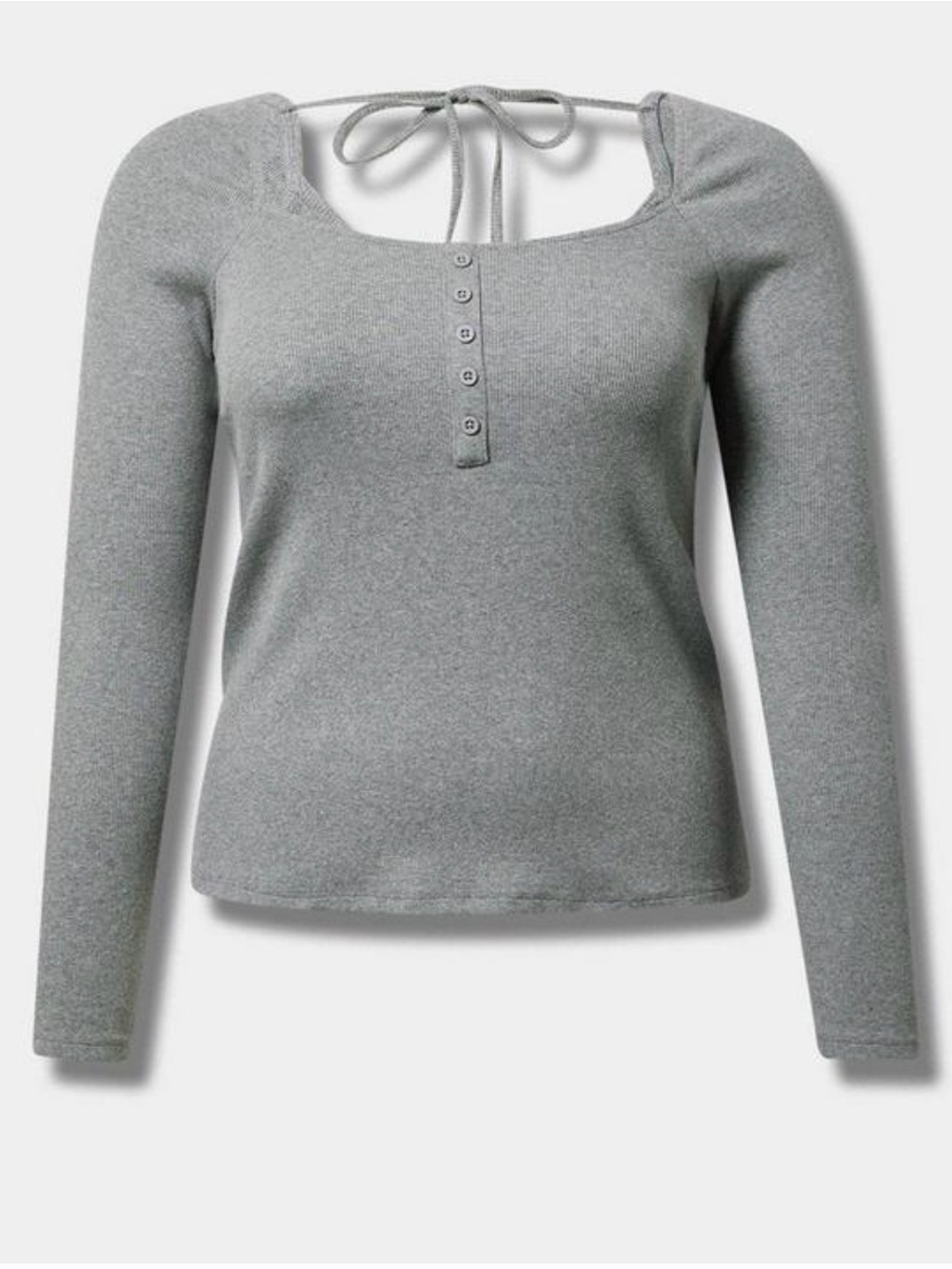 torrid Gray Tie-Back Square Neck Long Sleeve Top